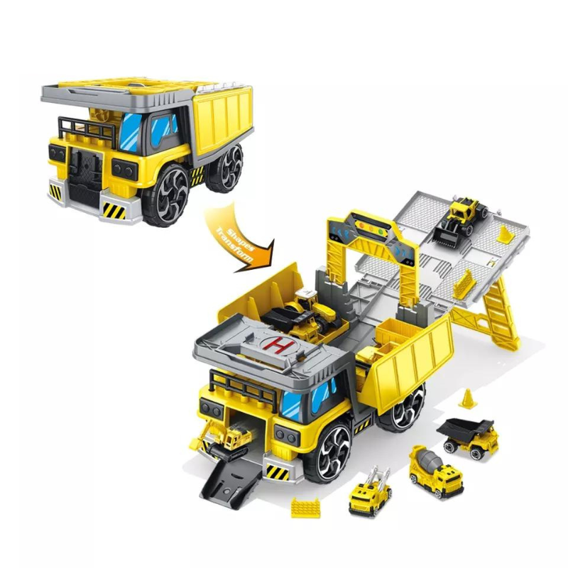 Crane Storage Truck Toy Sliding Track Assemble Deformable Kids Play Transport Engineering Boys Toys Vehicles