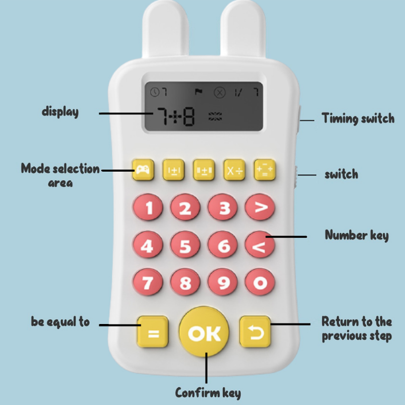 Montessori Mini Maths Teaching Calculator Early Learning Math Machine with Timing Maths Learning Educational Game for Kids White