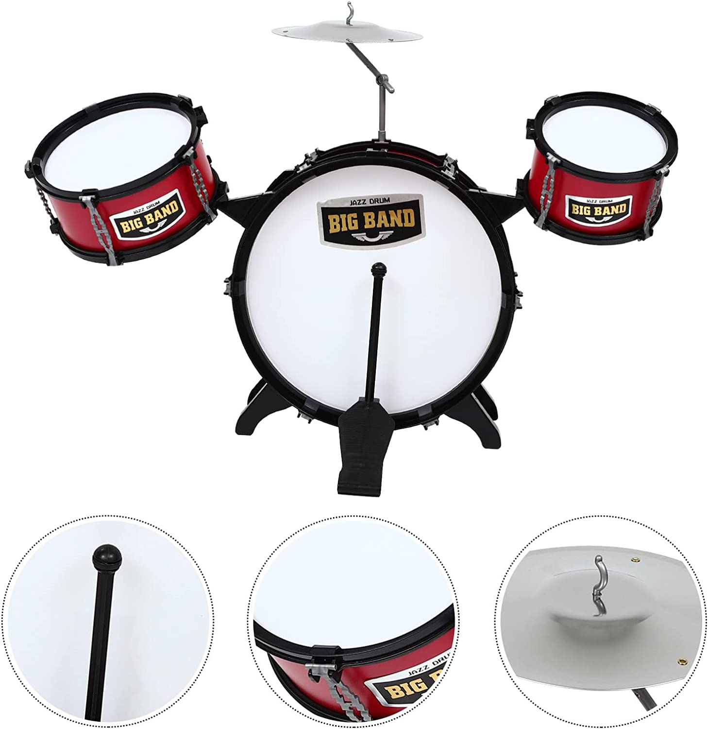 Jazz Drum Set Small Plastic Drum Set Toy Early Educational Music Instruments for Kids - Rose Red