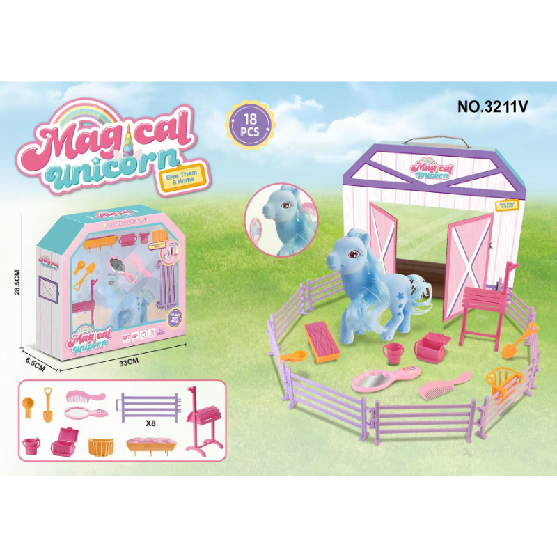 18pcs Fantasy Dream Series Magical Elf Horse Barn Children Pretend Playset Mini Model Elf Horse Toy Gift