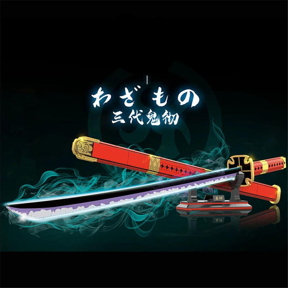 790Pcs Demon Slayer Swords Luminous Building Block Model  Blocks Toys Cosplay Anime Katana Zoro III Onikiru Samurai Sword Set with Scabbard and Stand