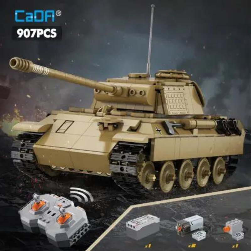 CaDA C61073W 907PCS Bricks Model RC Panther Tank Model High Tech MOC Building Blocks Set Assembled Remote Control Car Toys Vehicle