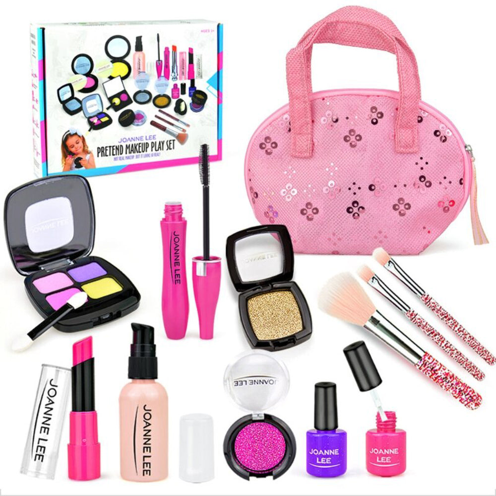 Kid Girls Makeup Set tool Eco-friendly Cosmetic Pretend Play Kit Princess Toy Pink Bag