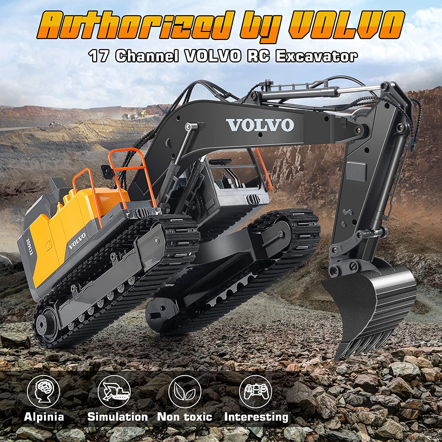 Double E E568-003 2.4GHz Remote Control 3-in-1 Volvo Crawler Excavator 3-Type Engineer Vehicle Toy Car