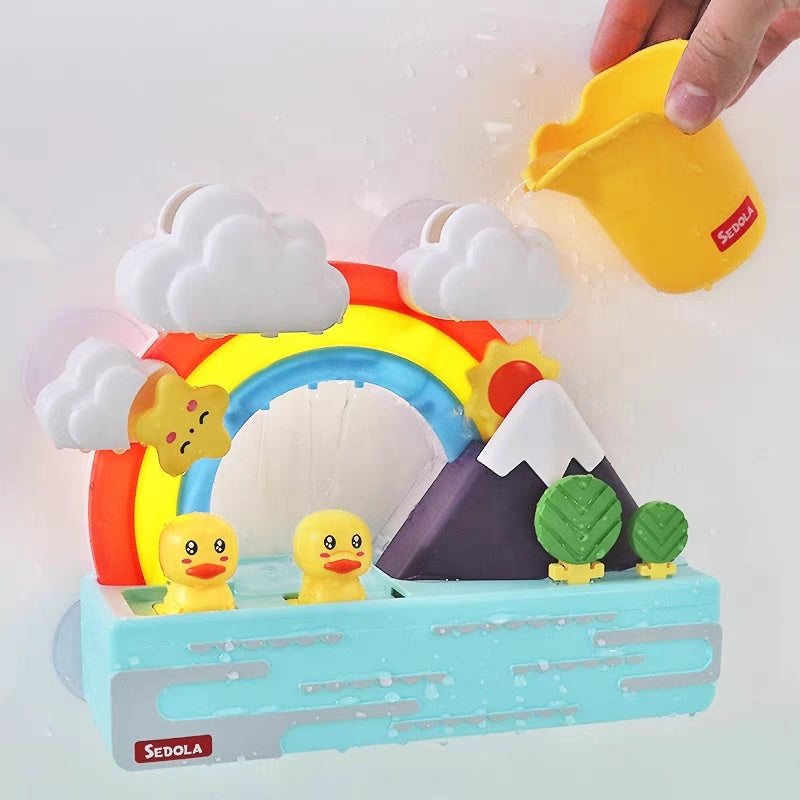 Water Spray Bath Toys Set DIY Assemble Rainbow Duck Track Music Light For Kids