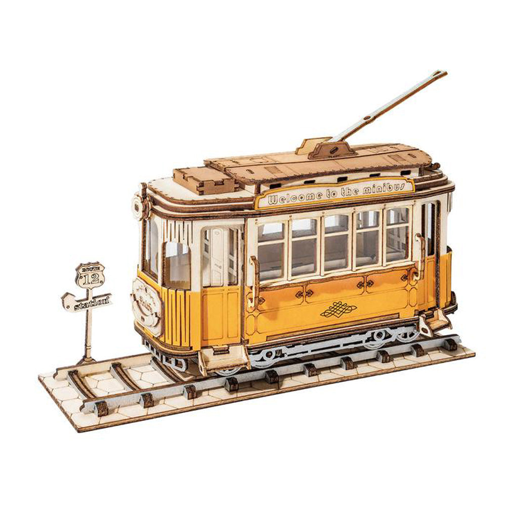 Robotime Rolife Vintage Retro Tramcar Modern DIY 3D Wooden Puzzle Model Kit Toy TG505