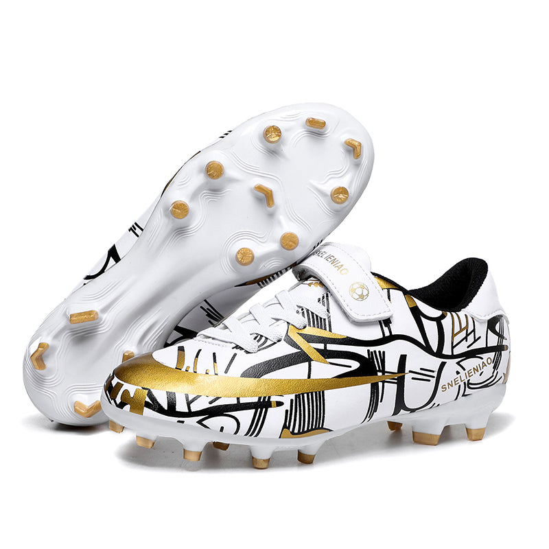 Soccer Shoes Little & Big Kids Lighweight Durable Turf Football Shoes Anti-Slip Soccer Outdoor Performance Firm Cleats - White