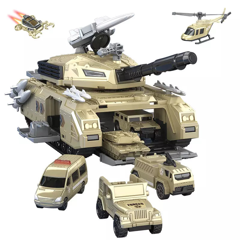 Battle Tank Toy With Realistic Rotating Turret Military Vehicles Sets With 6 Mini Cars 1 Mini Plane