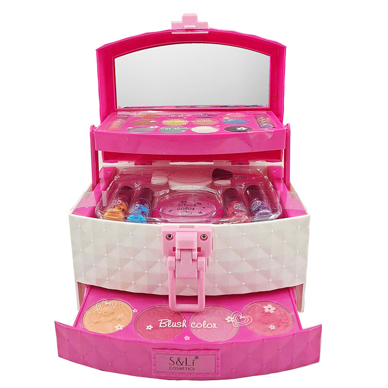 Kid Girls Makeup Set Jewellery Box Style Cosmetic Pretend Play Kit Princess Toy