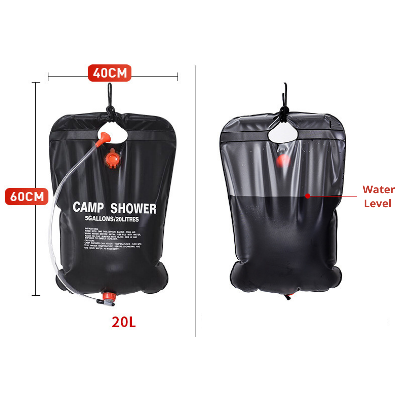 20L Camping Outdoor Hot Water Bath Shower Bag Black Wash Bag Convenient Camping Supplies Water Storage Bag