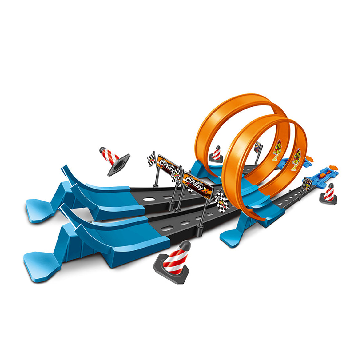 Hot Double Wheels Loop Dash Drag Racing Track Playset 4 Vehicles Race Toy 3in1