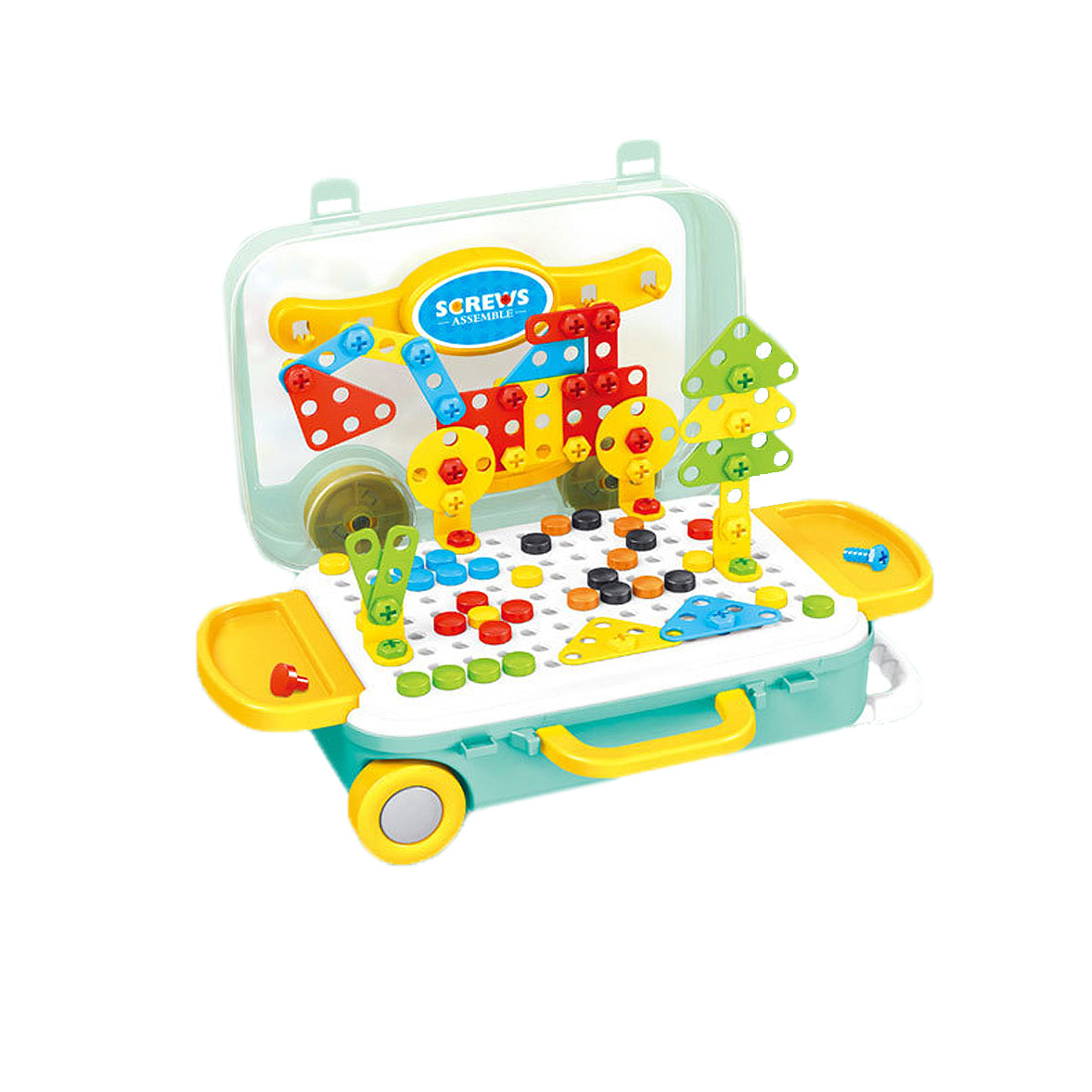 183pcs Creative STEM Mosaic Building Blocks Bricks Peg Spanner Screwdriver Assemble Toy Set Suitcase