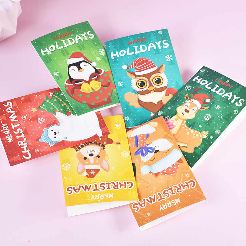 24pcs Premium Christmas Holiday Cards Xmas Holiday Cards 6 Styles Bulk Mixed Card Pack With Envelopes and Stickers - Cartoon Animals