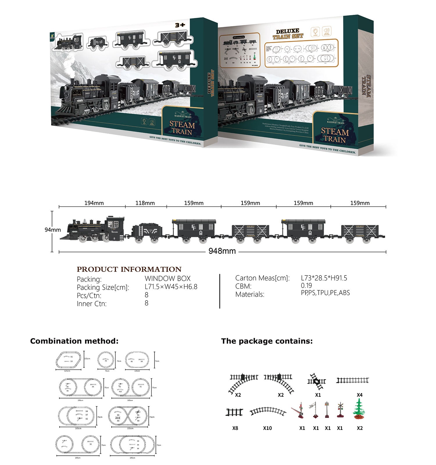 39PCS Classical Freight Steam Rail Train Set Battery Operated RTR Simulation Kids Toy