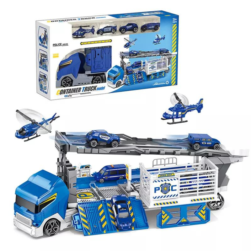 Large Container Truck Model Kids Play Transport Engineering Boys Toys Vehicles Car Helicopter Blue Toy Gifts