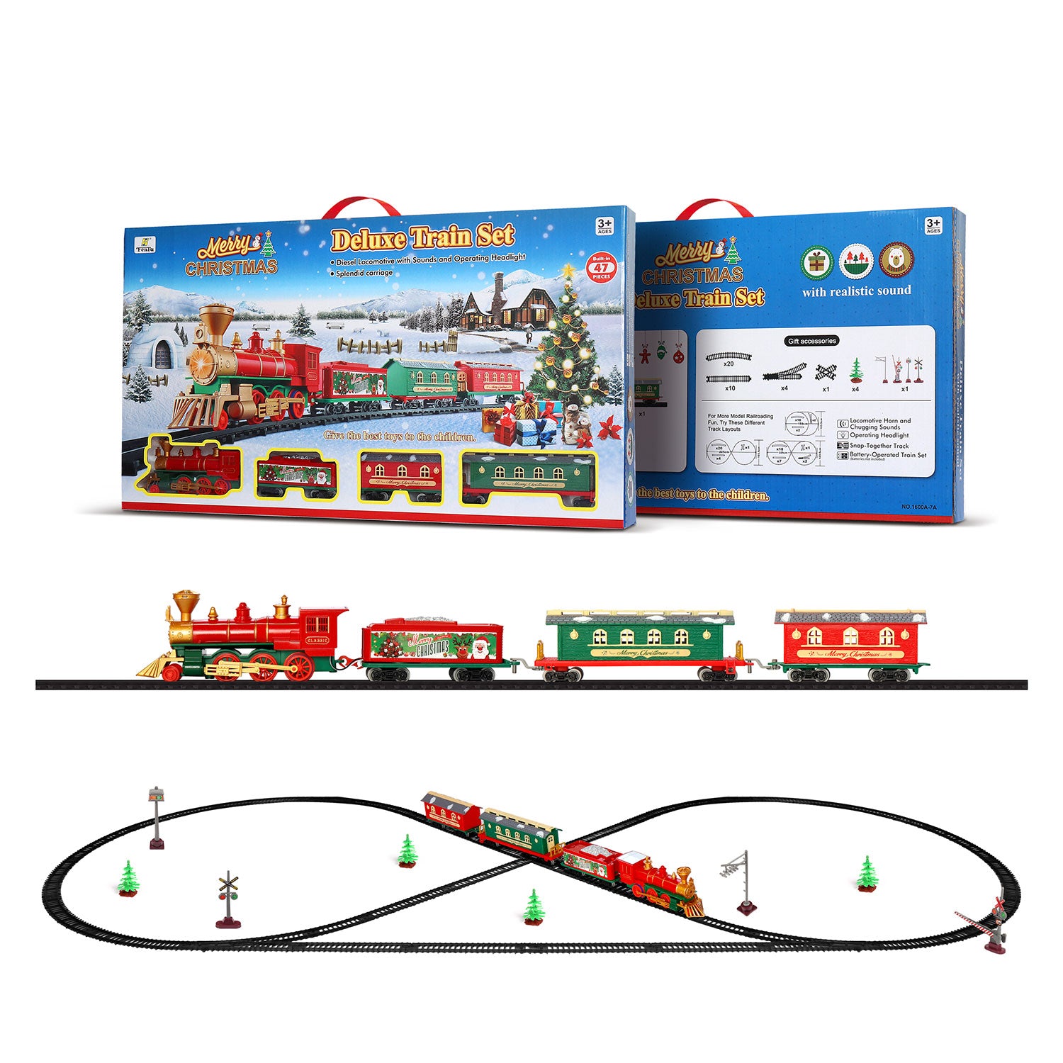 47PCS Electric Classical Christmas Rail Train Set with Tracks Lights & Sounds Battery Operated RTR Simulation Kids Toy