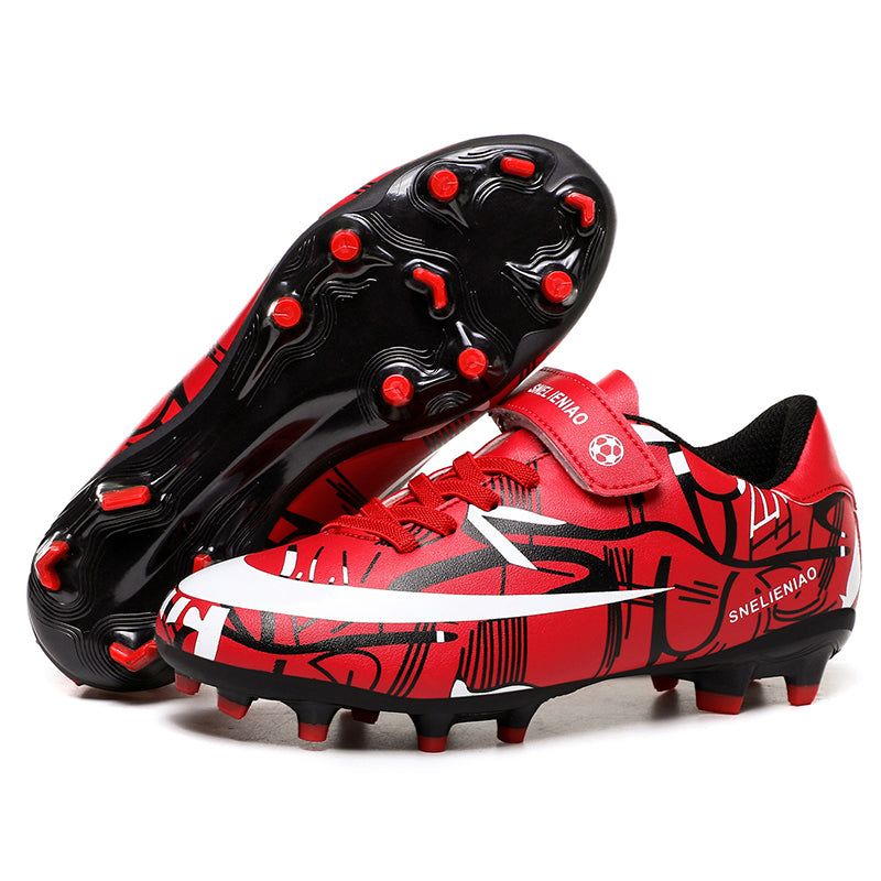 Soccer Shoes Little & Big Kids Lighweight Durable Turf Football Shoes Anti-Slip Soccer Outdoor Performance Firm Cleats - Red