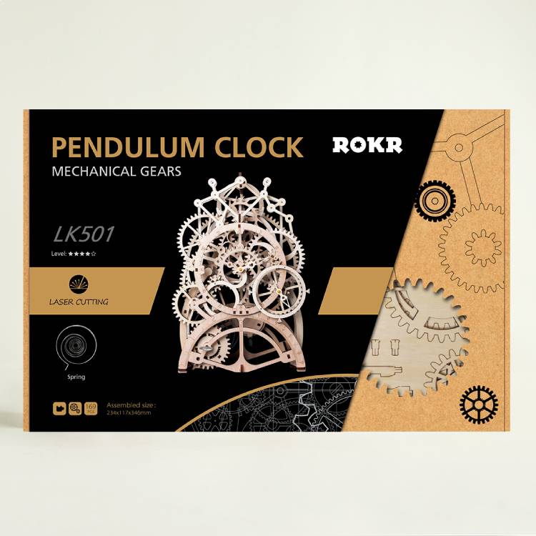 Robotime 3D DIY Wooden Puzzle Mechanical Gear Drive Vintage Pendulum Clock LK501