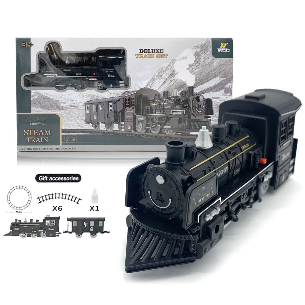 Classical Freight Steam Rail Train Set Battery Operated RTR Simulation Kids Toy