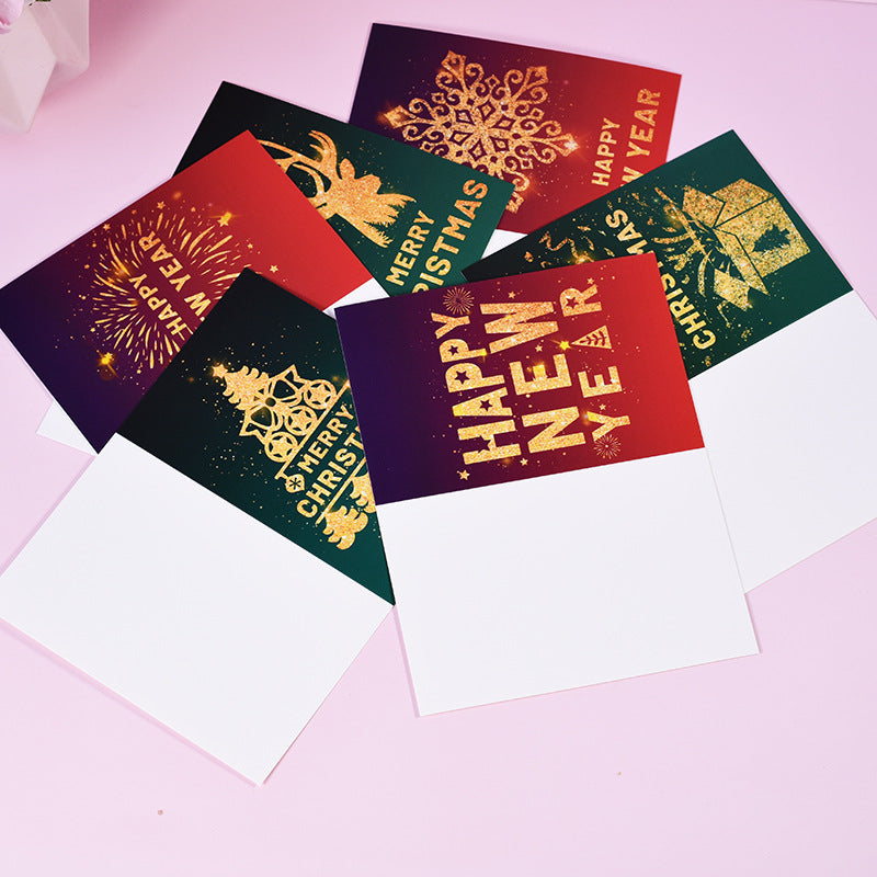 24pcs Premium Christmas and New Year Cards Xmas & New Year Cards 6 Styles Bulk Mixed Card Pack With Envelopes and Stickers - Red and Green