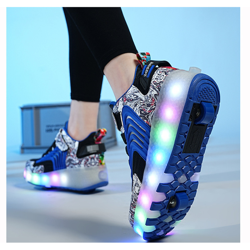 Roller Skate Sneaker Wheeled rechargeable LED Flash Light Sneakers Roller Skate Shoes For Kids With Double Wheel White