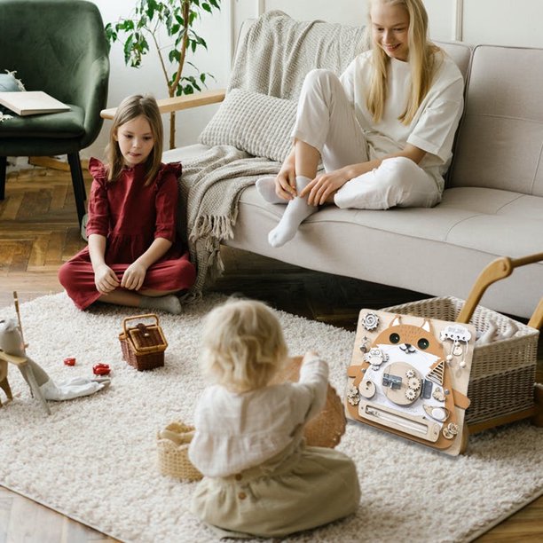 Cute Squirrel Baby Early Education Busy Board Wooden Toy Montessori Toy Baby Sensory Activity Board