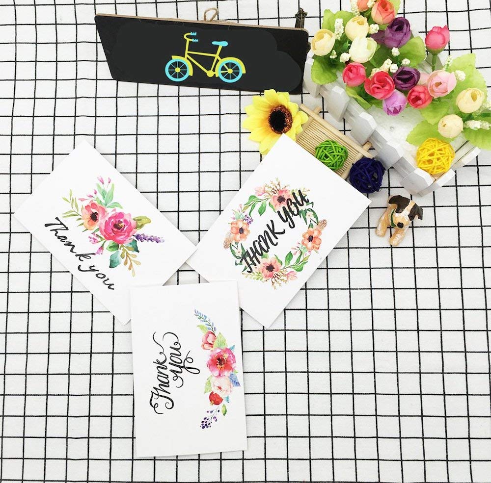 48pcs Premium Greeting Cards Thank You Cards 6 Styles Bulk Mixed Party Card Pack With Envelopes and Stickers - Greenery Floral