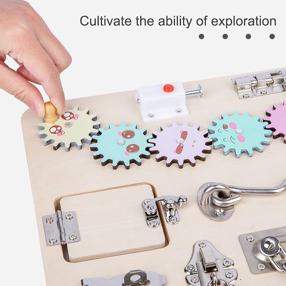 Wooden Sensory Board Montessori Basic Skills Activity Board for Kids Portable Locks Latches Board Children Preschool Learning Activities Busy Board