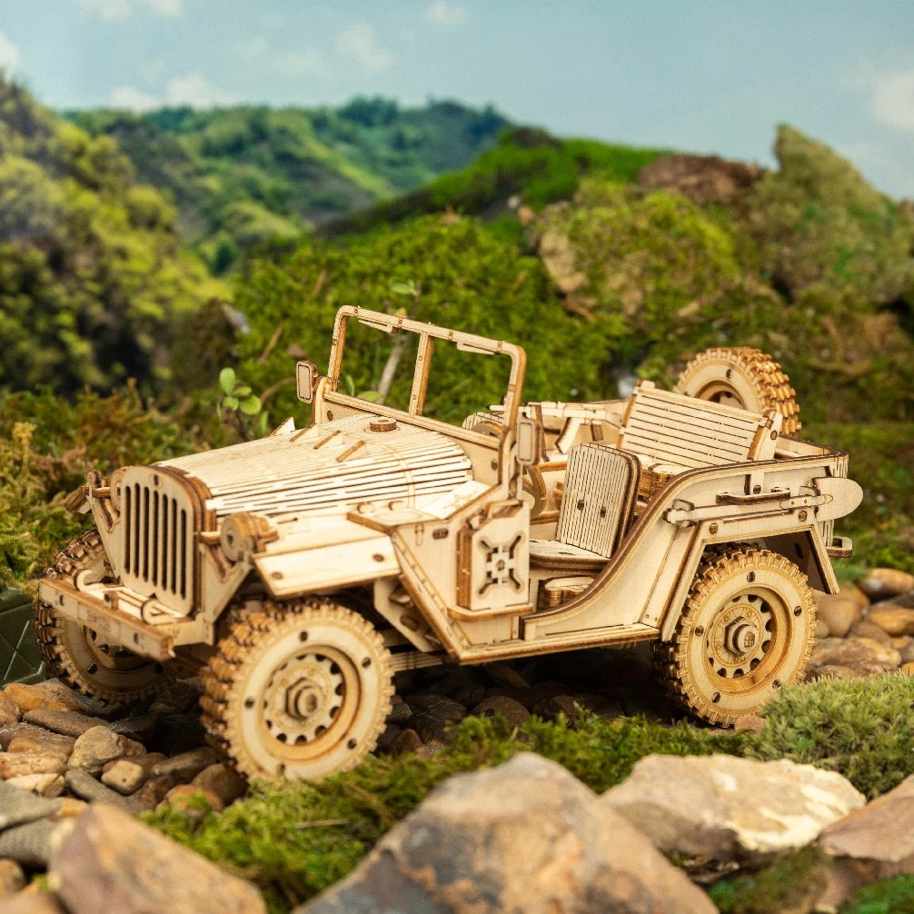 Robotime 3D Wooden DIY Model 1:18 Puzzle Mechanical Gear Army Field Car MC701