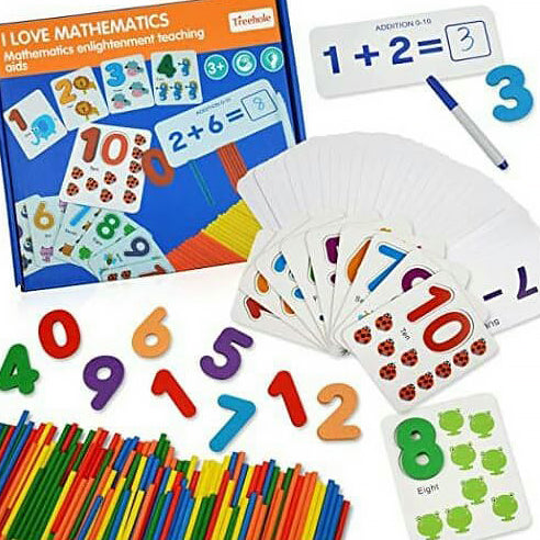 Wooden Math Kit for Kids 3+ | STEM Learning Toy with Counting Sticks, Number Cards & Marker | Develop Numeracy, Creativity & Logic | Non-Toxic Preschool Gift