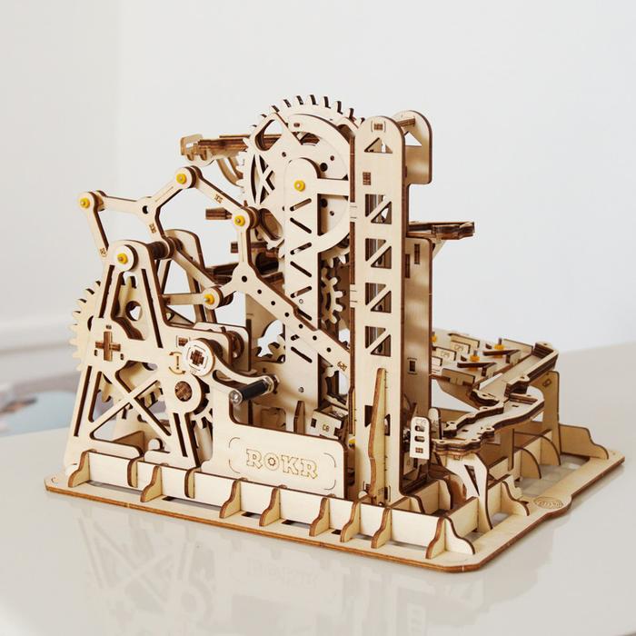 Robotime 3D DIY Wooden Puzzle Mechanical Gear Drive Marble Climber Run Set LG504