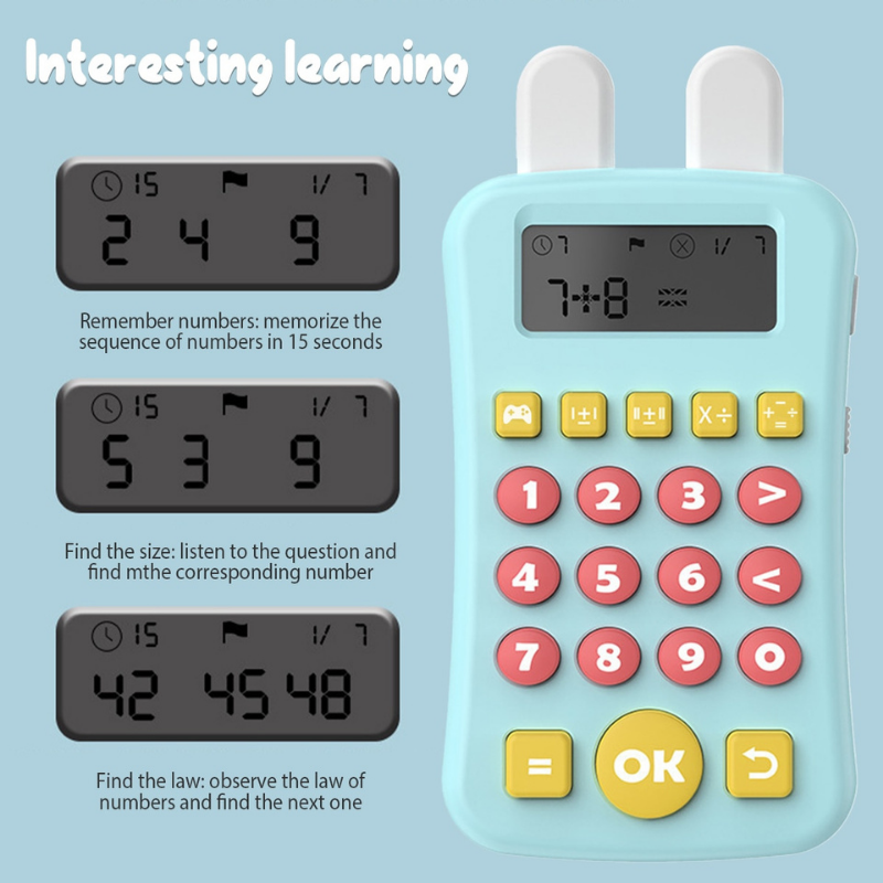 Montessori Mini Maths Teaching Calculator Early Learning Math Machine with Timing Maths Learning Educational Game for Kids Blue