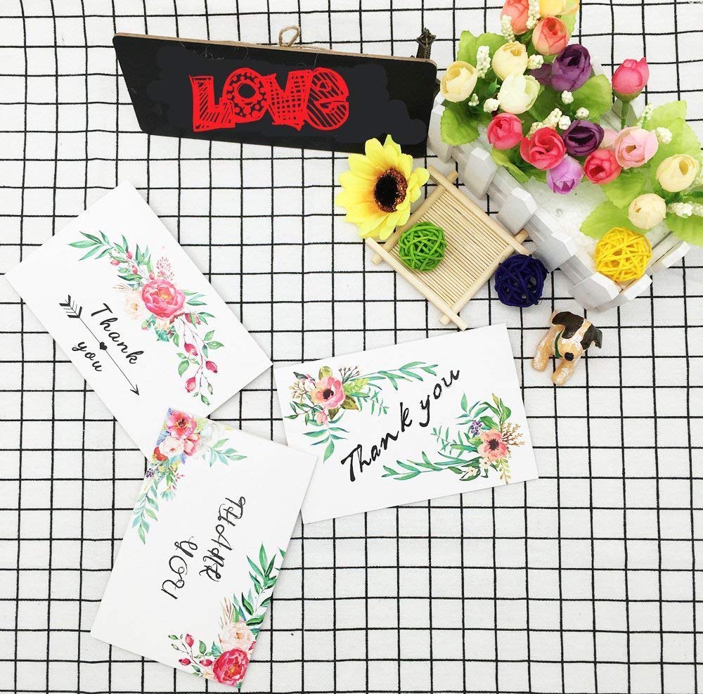 24pcs Premium Greeting Cards Thank You Cards 6 Styles Bulk Mixed Party Card Pack With Envelopes and Stickers - Greenery Floral