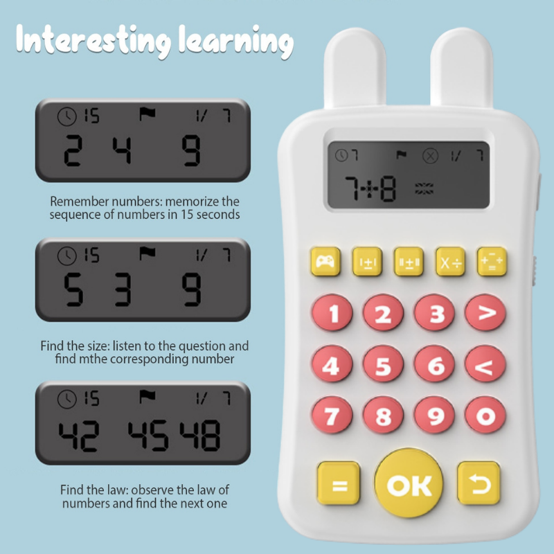 Montessori Mini Maths Teaching Calculator Early Learning Math Machine with Timing Maths Learning Educational Game for Kids White