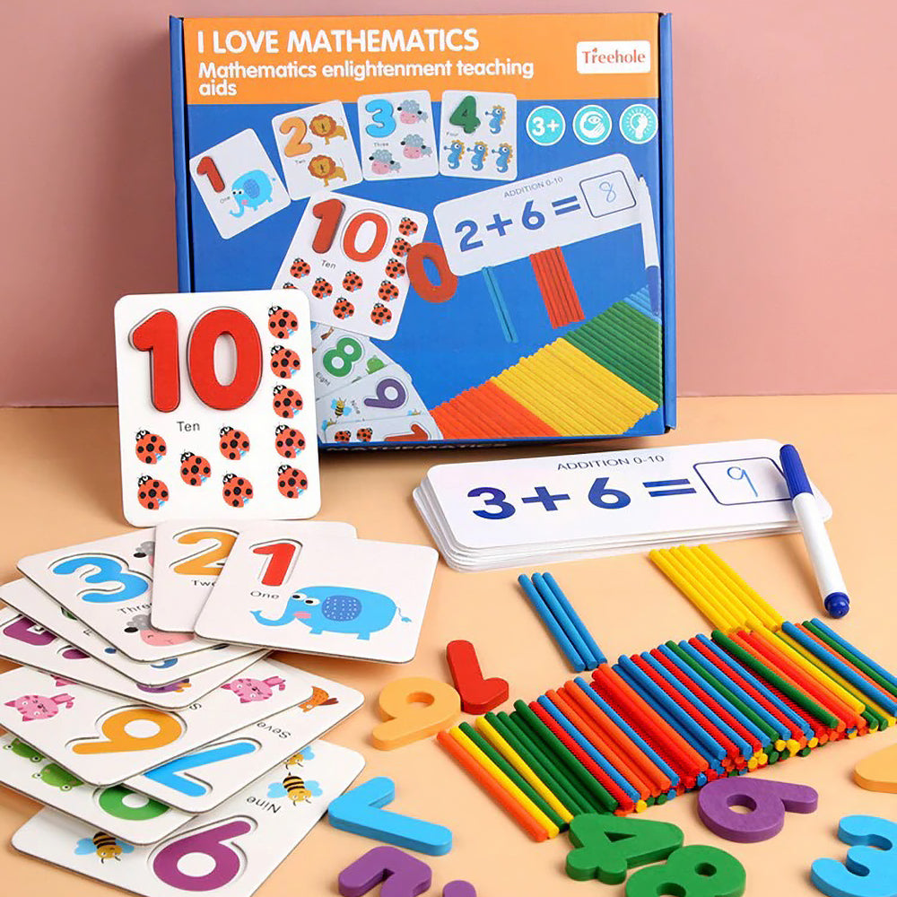 Wooden Math Kit for Kids 3+ | STEM Learning Toy with Counting Sticks, Number Cards & Marker | Develop Numeracy, Creativity & Logic | Non-Toxic Preschool Gift