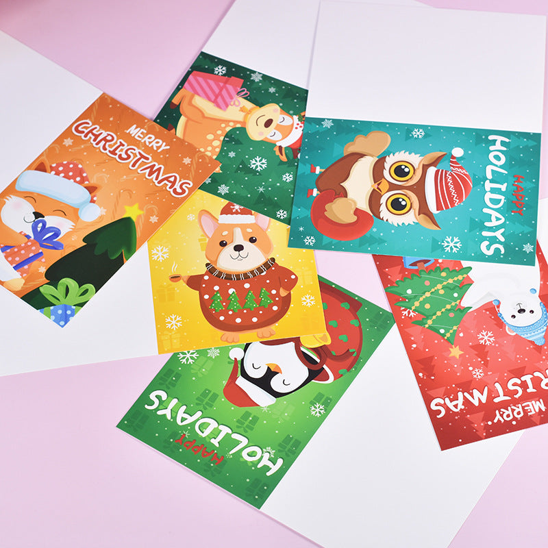 24pcs Premium Christmas Holiday Cards Xmas Holiday Cards 6 Styles Bulk Mixed Card Pack With Envelopes and Stickers - Cartoon Animals