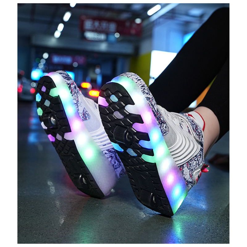 Roller Skate Sneaker Wheeled rechargeable LED Flash Light Sneakers Roller Skate Shoes For Kids With Double Wheel White