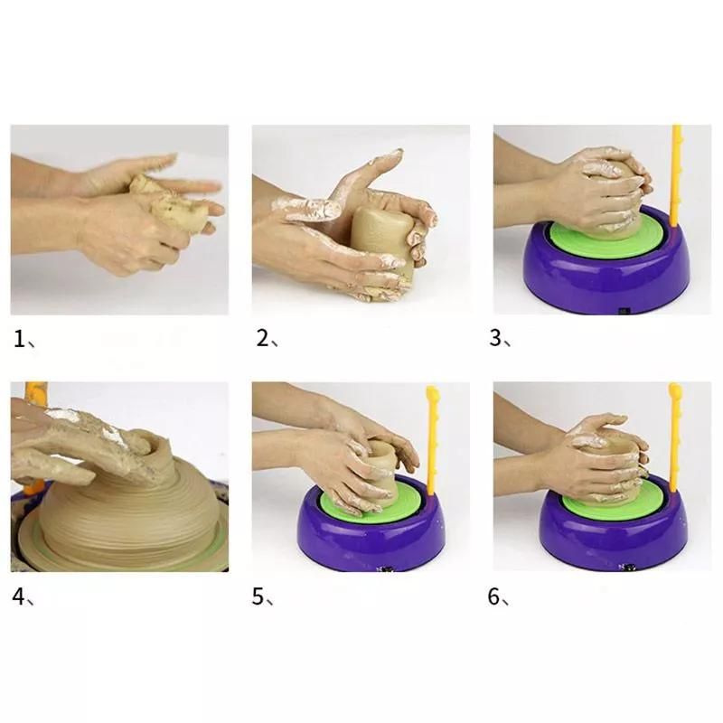 Educational Arts Craft Kids DIY Mini Machine Pottery Wheel With Self-hardening Fireing Free Clay And Paint Se
