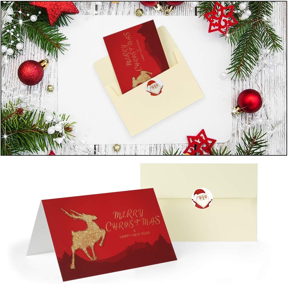 24pcs Premium Christmas Cards Xmas Cards 6 Styles Bulk Mixed Card Pack With Envelopes and Stickers - Gold