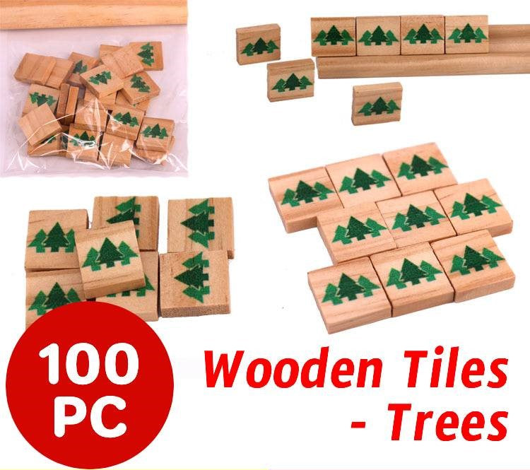 100pc Wooden Tiles Trees Symbols DIY Christmas Craft Scrap Booking Home Deco