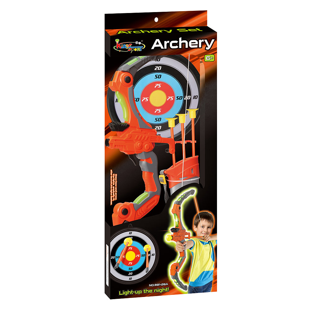 Light Up Laser Aiming Bow with 3 Suction Cup Arrows Kid Archery Toy Set Red