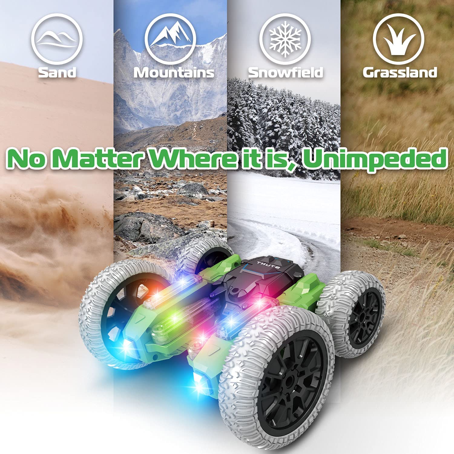 Light Up RC Stunt Car 4WD Remote Control Car 360 Flips Double-Sided Rotating Car Kids Indoor Outdoor Toys Gift Blue