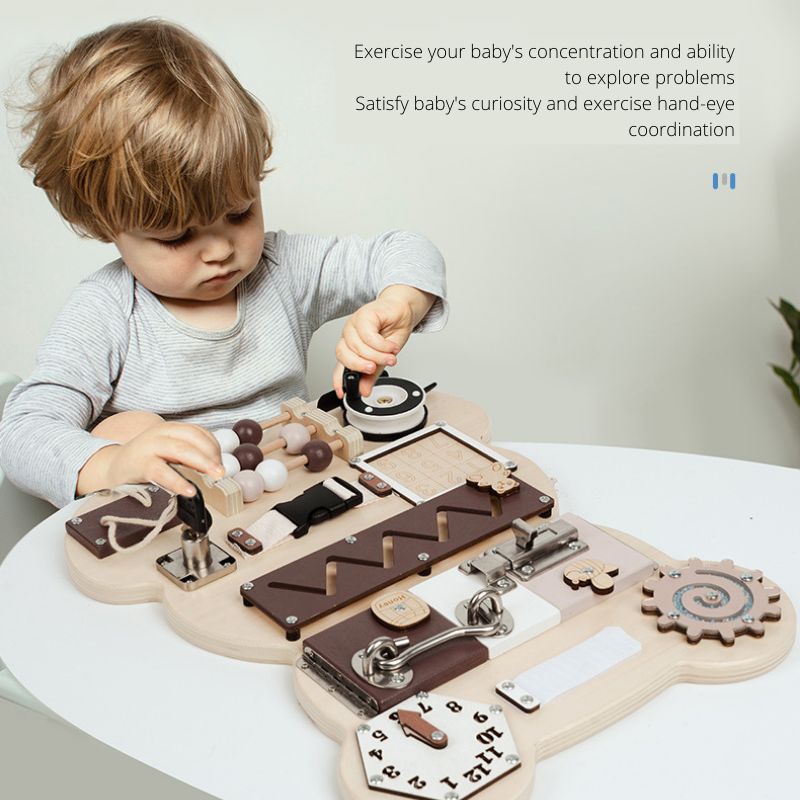 Bear Shape Baby Early Education Busy Board Wooden Toy Montessori Toy Baby Sensory Activity Board