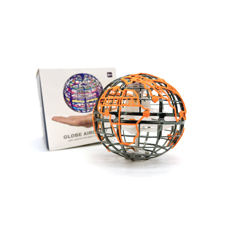 360 Flying Spinning Mini Earth LED Chargeable Light Orb Toy Hand and Remote Controlled Drone for Kids and Adults Grey