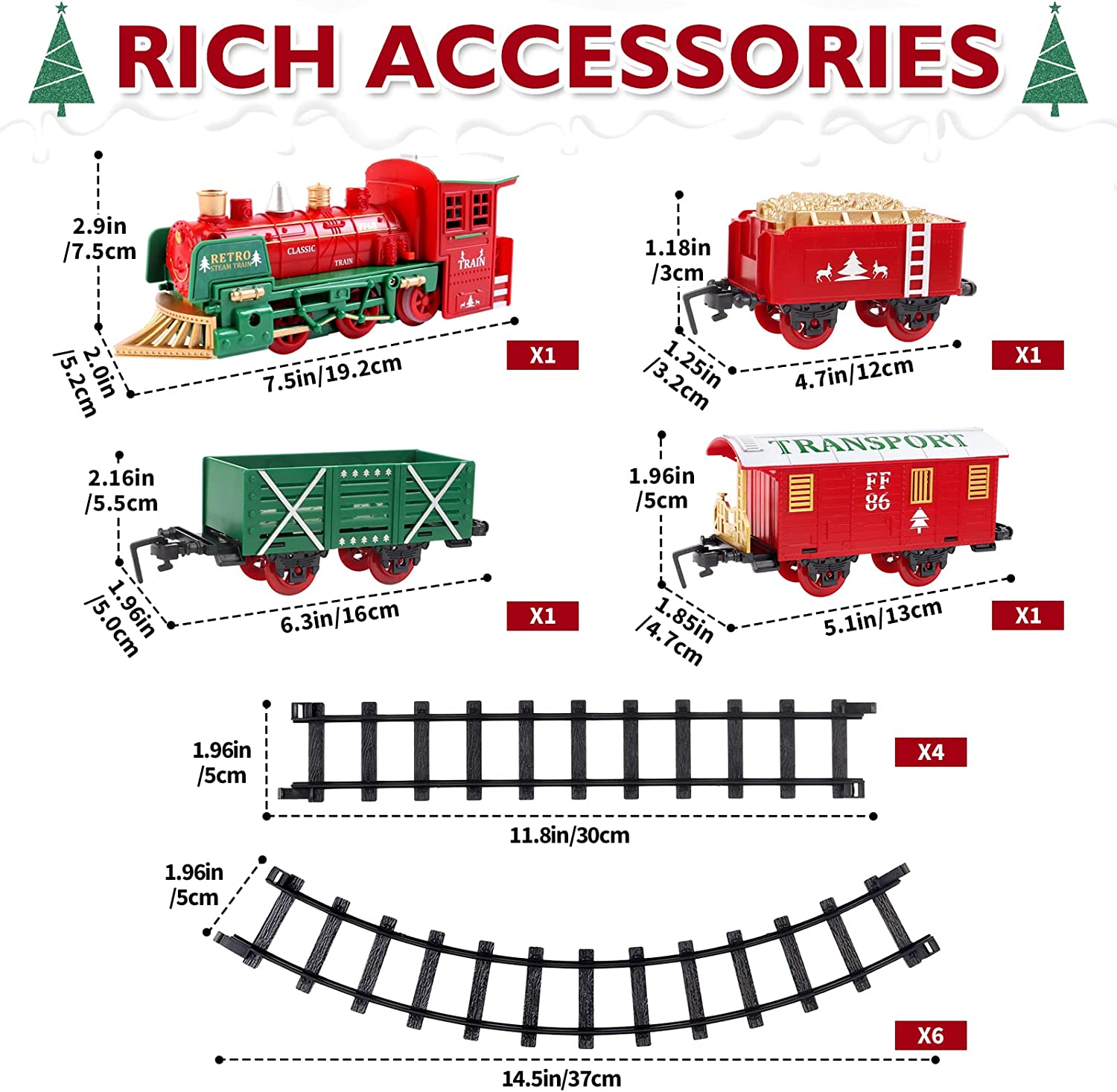 Christmas Steam Train Set for Kids with Light & Sounds Smoke Effect 10 Track Electric Train Set Great Accessory for Kids Gift