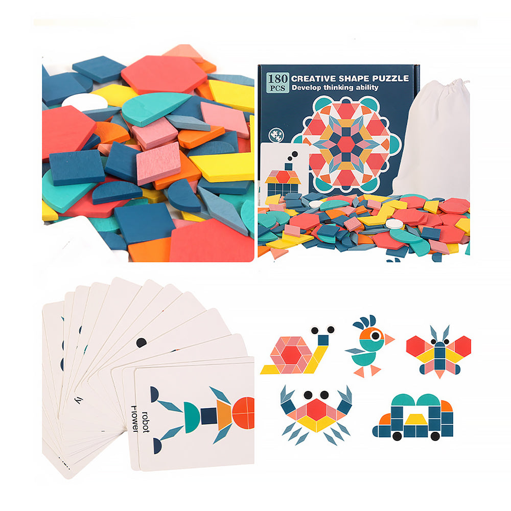 180Pcs Wooden Jigsaw Puzzle Games Montessori Educational Toys For Kids Patterns