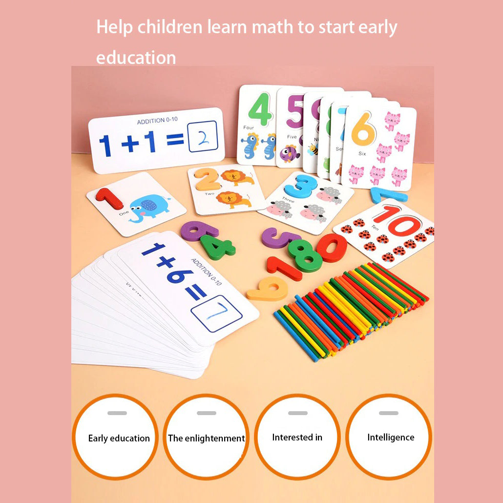Wooden Math Kit for Kids 3+ | STEM Learning Toy with Counting Sticks, Number Cards & Marker | Develop Numeracy, Creativity & Logic | Non-Toxic Preschool Gift