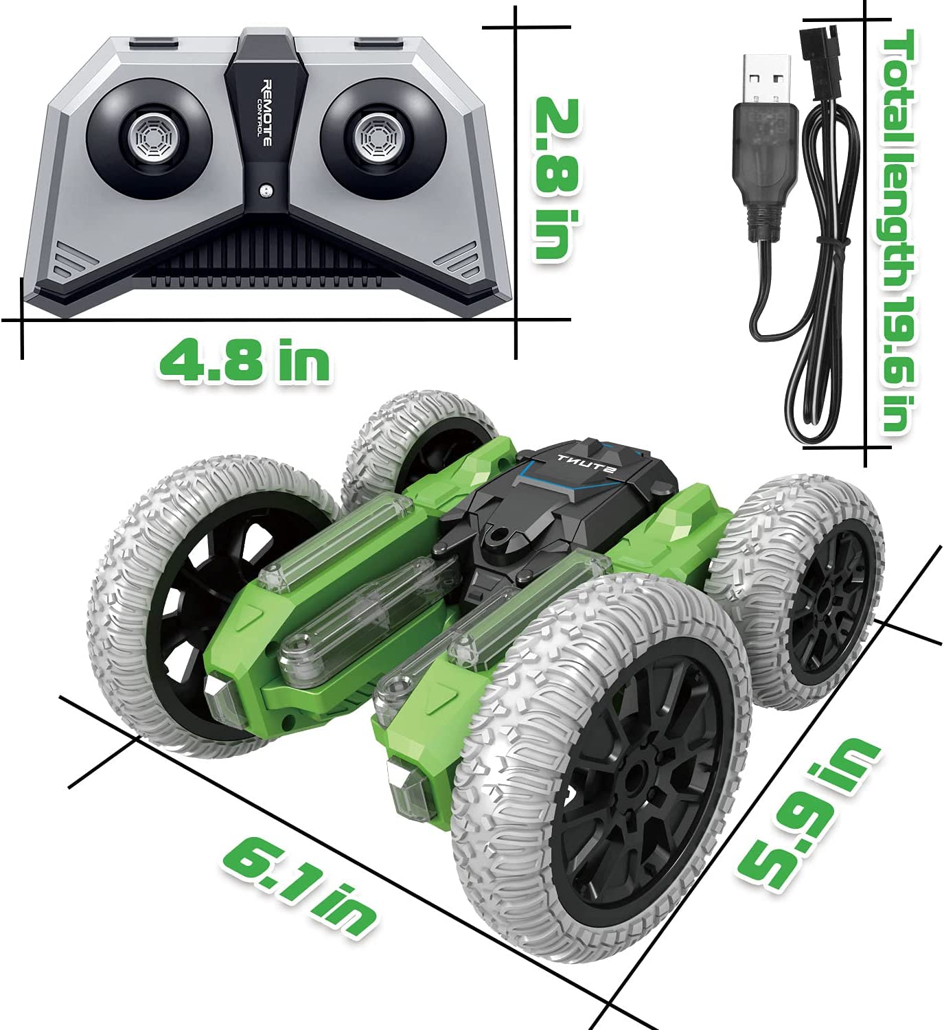 Light Up RC Stunt Car 4WD Remote Control Car 360 Flips Double-Sided Rotating Car Kids Indoor Outdoor Toys Gift Blue