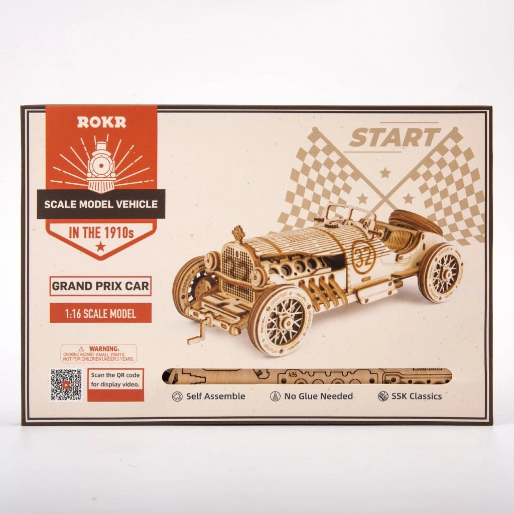 Robotime 3D Wooden DIY Model 1:16 Puzzle Mechanical Gear Grand Prix Car MC401