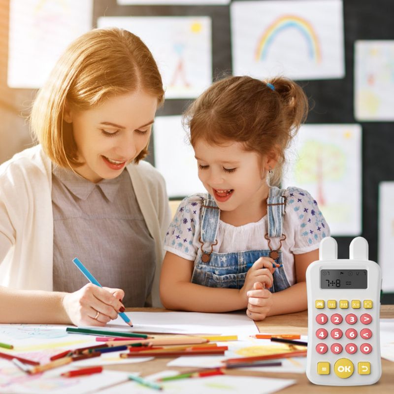 Montessori Mini Maths Teaching Calculator Early Learning Math Machine with Timing Maths Learning Educational Game for Kids White